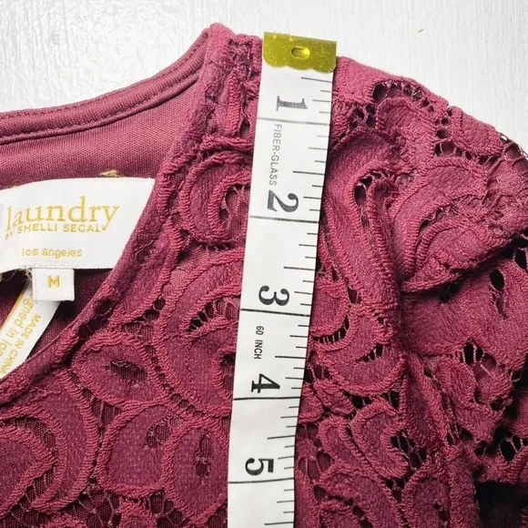 Laundry by Shelli Segal Elegant Lace Burgundy Cap Sleeve Top - Picture 14 of 16